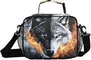 Wolf Head Fire Insulated Lunch Box for Women Men - Ideal for Work, Picnics - Includes Adjustable Shoulder Strap