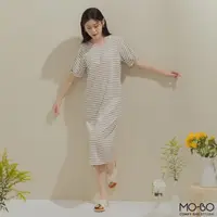 在飛比找momo購物網優惠-【MO-BO】MIT有機條紋微甜美背洋裝(洋裝)