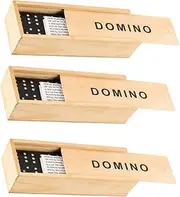 Yardwe 3 Sets Black Wooden Domino Building Blocks Set Educational Stacking Game for Adults Fun Family Board Game Storage Box