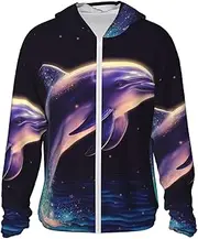 [LHBWCVN] UPF 50+ Light Jacket Full Zip Sun Protection Hoodie for Women Men Long Sleeve Glitter Dolphin Sun Shirts