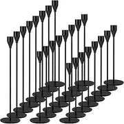 LYDTICK 24Pcs Candle Holders, Black Candlestick Holder in Bulk Taper Candle Holders for Pillar Candles Metal Candle Stands For Table Centerpiece, Wedding, Dinning, Party, Valentines Home Decor (Black)