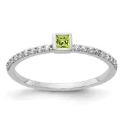 14k White Gold Real Diamond and Princess Peridot Ring