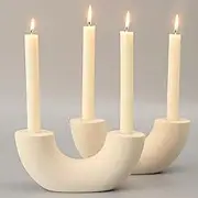 MARTAGE Ceramic Boho Candle Holders Set of 2, Farmhouse White Taper Holders for Candlesticks, Decorative Table Centerpiece and Coffee Table Decor