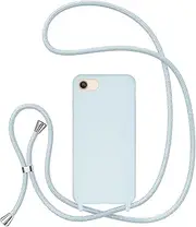 UEEBAI Crossbody Lanyard Phone case for iPhone SE 2022 5G/iPhone 7/iPhone 8/iPhone SE 2020, Silicone Phone Cover with Adjustable Necklace Strap Shockproof Cover Case for iPhone SE3/SE2 - Baby Blue