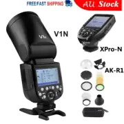 Godox V1-N V1N 2.4G Round Head Flash + XPro-N Trigger for Nikon+ AK-R1 Kit