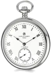 Charles Hubert Stainless Steel Open Face White Dial Pocket Watch