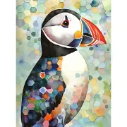 Puffin Bird Portrait Pastel Colour Modern Folk Art Canvas Poster Print Wall Art