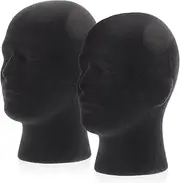 Healeved 2pcs Head Display Stand,Black Cap Wig Holder,Men Foam Head Mannequin,Heads Mannequin Head for Wigs,Mannequin Head Wig Display,Male Mannequin Head for Display Headphone,Hats, Wigs Jewellery