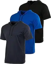 [Real Essentials] 3 Pack: Men's Dry Fit Short Sleeve Active Athletic Hoodie Pullover Sweatshirt (Available in Big & Tall)