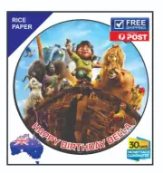Noak's Ark EDIBLE Rice Paper BIRTHDAY CAKE TOPPER IMAGE Personalised 19cm round