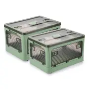 2 Pack Plastic 4 Doors Collapsible Storage Bins with Lid & Wheels, 36 Liters ...
