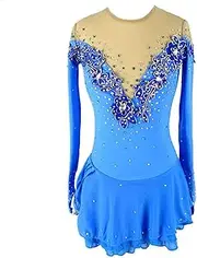 [Zagitova] Figure Skating Dress for Girls Long Sleeve Applique Women Competition Dance Outfits with Shiny Rhinestone