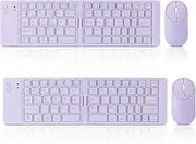 2 Pack Foldable Mini Rechargeable Bluetooth Keyboard and Mouse Combo, 2.4G Wireless and Bluetooth,(Sync Up to 3 Devices),Ultra-Slim Travel Folding Keyboard for iPhone iPad Mac Android Windows (Purple)
