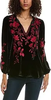 [Johnny Was] Women's Junie Velvet Relaxed Blouse, Black