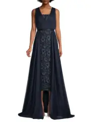 Aidan Mattox Lace Drape Overlay Midi Dress, Straightneck, Size 0, $440 NWT