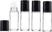 WADY 4PCS 30ml Essential Oil Glass Roller Bottles, Empty Refillable Clear Container With Plastic Balls and Lids for Perfume (Clear)
