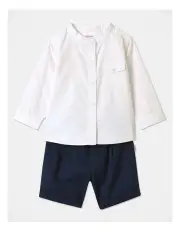 [Sprout] Occasion Mandarin Collar Shirt and Short Set in White