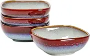 Large Ceramic Square Bowls - HENXFEN LEAD 22 Oz Serving Bowls Set of 4 for Dipping Sauces, Side Dish, Appetizers - Cereal, Soup, Salad Bowls 6 Inch Microwave Safe (Reactive Glaze Red)