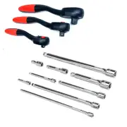 12pcs Hand Ratchet 1/2" 3/8" 1/4" Dr. Socket Wrench & Wobble Extension Bars Set