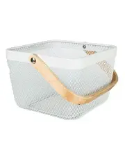 [Little Label Co] Small Handy Storage Basket with Wooden Handle 4 Pack in White