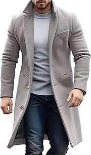 [Gsywaipei] Men's Length Solid Trench Coat Winter Classic Long Wool Overcoat Slim Fit Collar Single Breasted Pea Coats