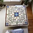 30" Square White Marble Coffee Table Lapis Stone Marquetry Inlay Arts Home Decor