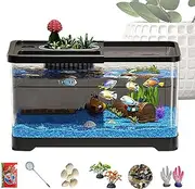 Small Fish Tank Kit, Fish Tank Kit with LED Light and Filter, Aesthetic Underwater Landscape Decoration for Home Den Dorm Desktop Kids Room