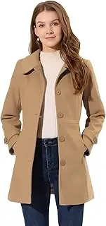 Allegra K Women's Peter Pan Collar Overcoat Single Breasted Pockets Winter Long Coat