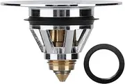 Sink Drain Stopper Bounce Drain Filter Push Type Sink Draining Stopper with Gasket Bathroom Sewer Fittings Suitable for 34mm 38mm Diameter Sink Holes Stainless Steel Copper