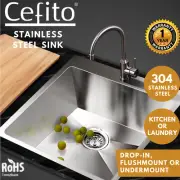 Kitchen Sink Stainless Steel Laundry Handmade Top Undermount Basin 530mm x 500mm