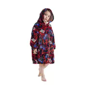 Cartoon one-piece flannel pajamas with hood, warm robe, warm lazy blanket, parent- outfit - Blue Monster