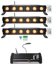 (3) Rockville BEST STRIP 60 Battery Light Bars+384 Ch. Wireless DMX Controller