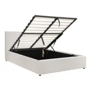 Oikiture Double Bed Frame Gas Lift Storage Base White Boucle