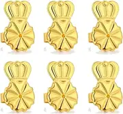 Veulrn 3-Pairs Earring Backs Earring Backs Lifter Adjustable Secure Earring Backs for Heavy Earrings, (Gold)