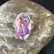 Blue Turquoise Spiny Oyster Southwestern Sterling Silver Ring Size 10 19056