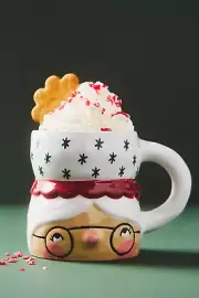NWT Anthropologie ISABELA DOS SANTOS COZY MRS Santa Claus Christmas holiday Mug