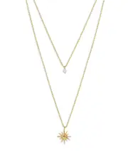 Ettika Cubic Zirconia & Starburst Layered Pendant Necklace in 18K Gold Plated, 15-17