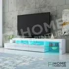 240cm TV Cabinet Entertainment Unit High Gloss Wooden 3 Drawers w/RGB LED White