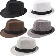 [Ultrafun] 5 Pack Short Brim Fedora Classic Summer Beach Sun Hat Panama Cap for Men Women