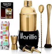Gold Cocktail Shaker Set Bartender Kit by BARILLIO: 24 Oz Stainless Steel