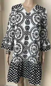 NWT CARYN VALLONE Floral Embroidered Dress Peasant Bohemian Pleated Ruffle L