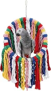 Wontee Bird Rope Chewing Toys Parrot Cage Bite Toys Colorful Hanging Ring Swing Perch for Cockatiel Conure Quaker African Grey Amazon Parrots
