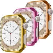 3 Pack Diamond Case for Apple Watch 8 41mm for Apple Watch 7 41mm, Bling Rhinestone Bumper Protective Frame Cover Women iWatch Series 8 7 Accessories（No Screen Protector),Gold/Rose Pink/Rose Gold