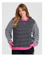 [Taking Shape] Cotton Stripe Neon Sweatshirt in Black/White