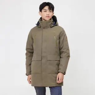 【Hilltop 山頂鳥】GORE-TEX 二合一防水透氣保暖蓄熱羽絨防潑可拆帽長版大衣外套 男款 灰卡｜PF21XM62ECNN