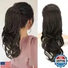 KooKaStyle Ponytail Extensions, 16 inch Dark Brown Long Drawstring Wavy Clip