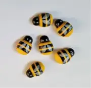 6 Yellow Lg. Wood Bees Handmade Decorative Thumb Tacks/Push Pins or Magnets