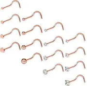 [Ruifan] 20G 18G Surgical Steel 1.5mm-3mm Flat Ball Clear Diamond CZ Nose Stud Rings Screw Piercing Jewelry 16-26PCS