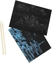 JOINPAYA 2pcs Black Scratch Paper Art for DIY Painting Creative Scratch Painting Kit with Postcard Design Birthday Present for Art Lovers Travel Friendly