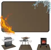 Anze Under Grill Mat for Outdoor Grill, 24x42 Inch Anti-Slip BBQ Floor Mats, Easy to Clean Reusable Fireproof Grill Pad, Oil-Proof Waterproof Protector for Indoor Fireplace Pit Mat Brown